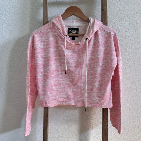Soho Babe Pink White Cropped Hoodie Sz: Large - Picture 1 of 6